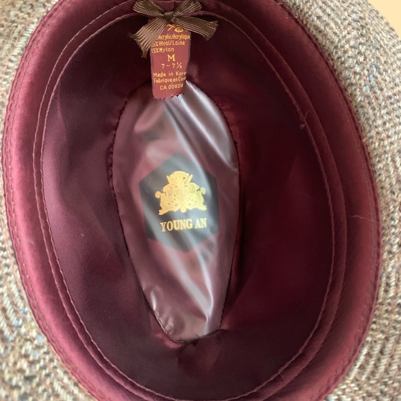 YOUNG AN brown herringbone wool blend Vintage mens Fedora Size 7- 7 1/8 VVGUC++ - Picture 4 of 11